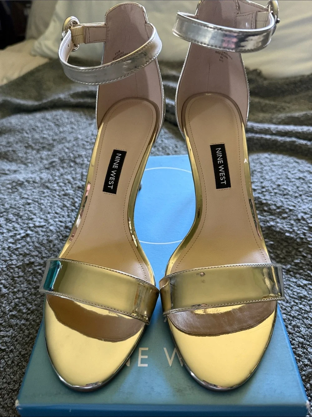 Nine West Shiny Gold Open-Toe Ankle-Strap Heels